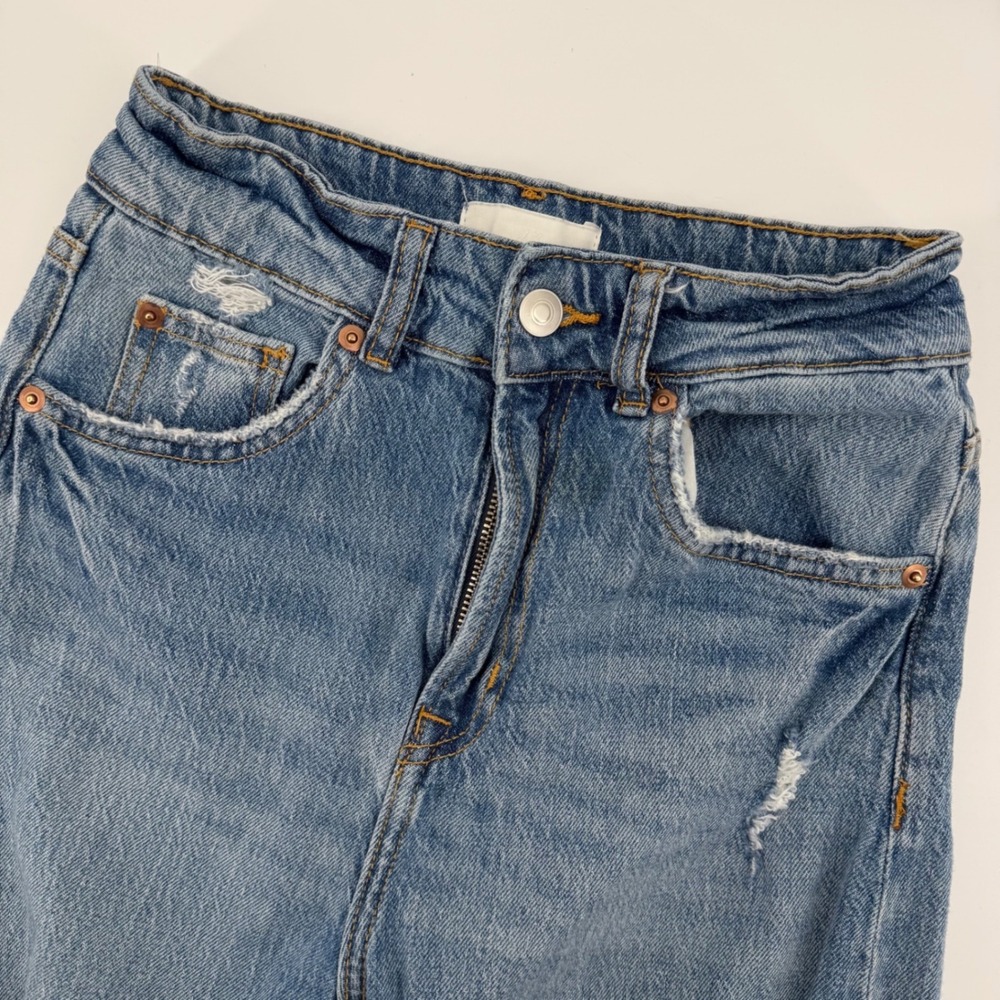 H&M Wide Leg Distressed Blue‎ Denim Jeans Women US 4 EUR 36